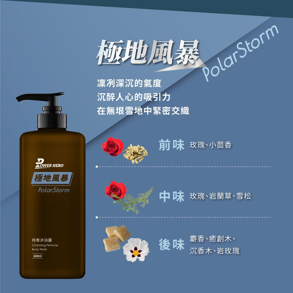 PowerHero 持香沐浴露- 極地風暴  500ml <天然植萃精華 頂級香氛沐浴>