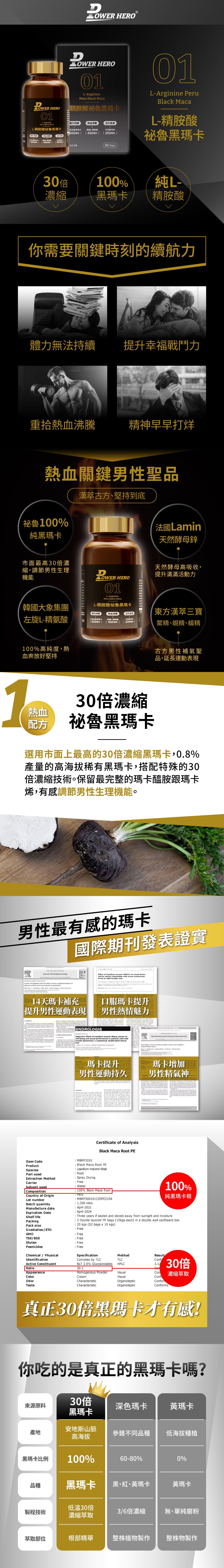 PowerHero L-精胺酸祕魯黑瑪卡膠囊 90粒