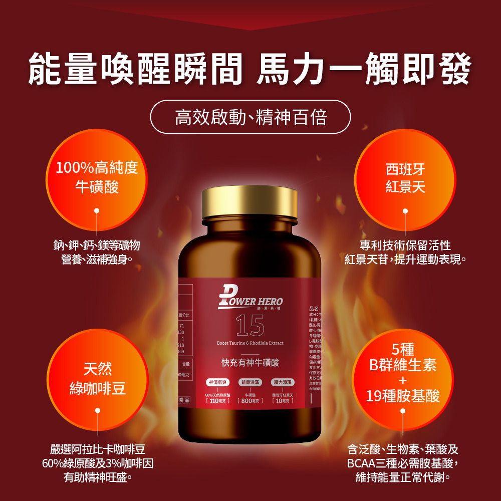PowerHero 快充提神牛磺酸複方膠囊 60粒 <促進代謝 強力提神>